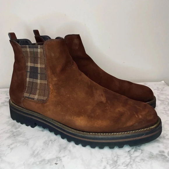 Paul Green Brown Real Leather Plaid Side Ankle Boots Women Size 8 RARE - Picture 1 of 10